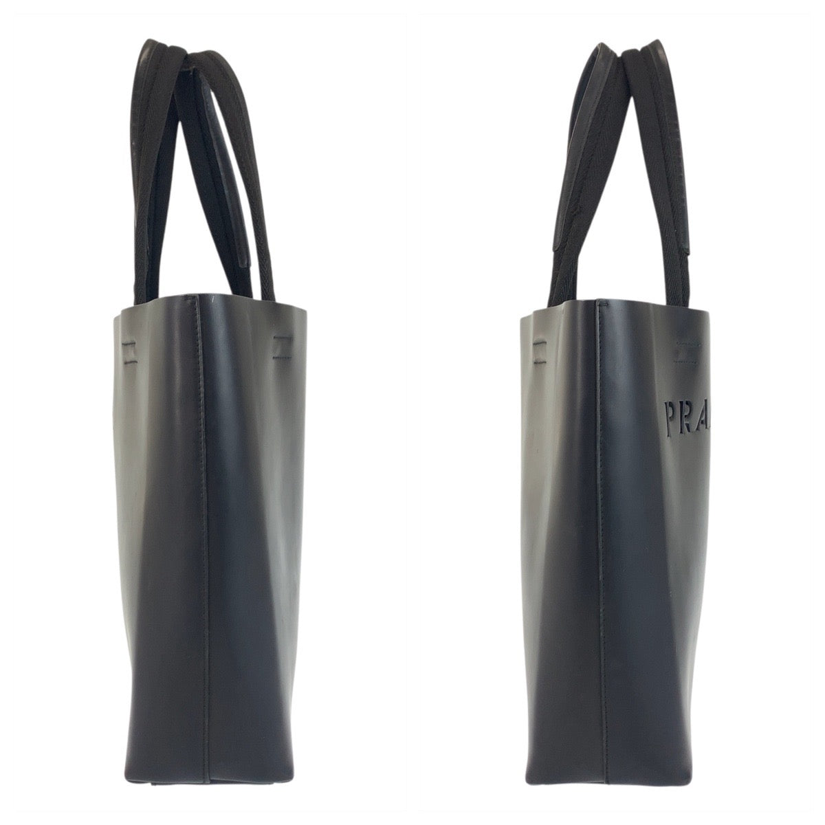 PRADA Tote Bag leather Black black Tote Bag handbag Punching logo Women Used Authentic