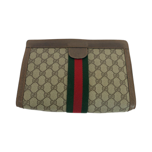 GUCCI Clutch bag 89 01 002 GG Supreme Canvas Beige Brown Red Green Clutch bag business bag Old Gucci Shelly Line Women Used Authentic