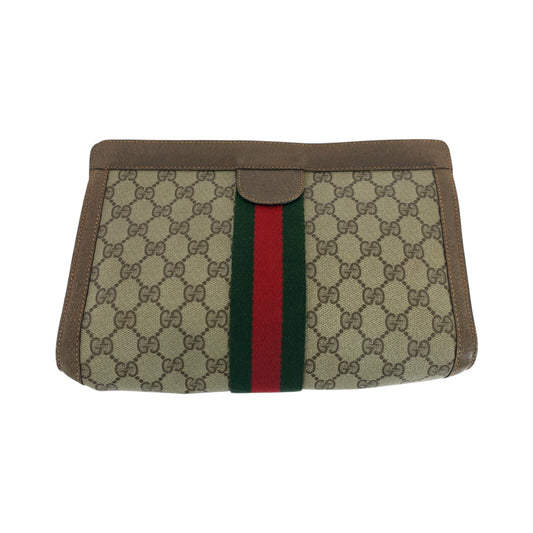 GUCCI Clutch bag 89 01 002 GG Supreme Canvas Beige Brown Red Green Clutch bag business bag Old Gucci Shelly Line Women Used Authentic