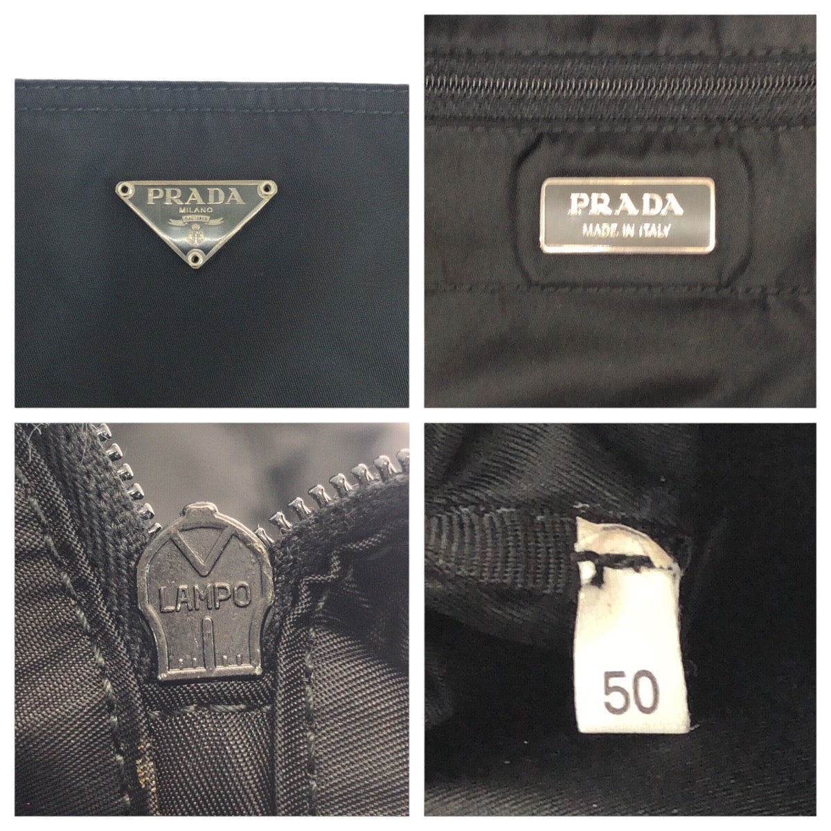 PRADA Tote Bag Nylon, Leather Black SilverMetal Tote Bag Shoulder Bag Test Triangle With logo Women Used Authentic