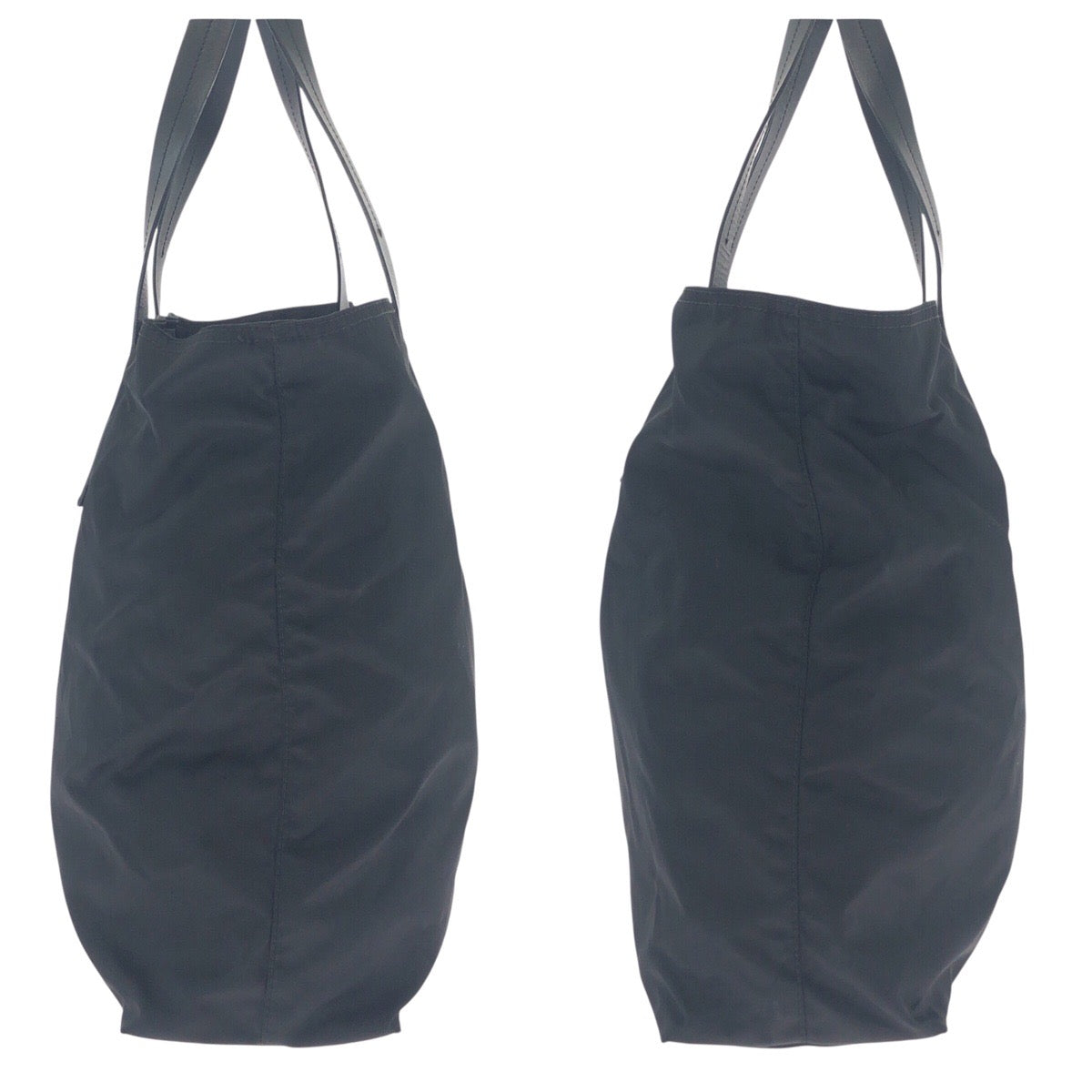 PRADA Tote Bag Nylon, Leather Black SilverMetal Tote Bag Shoulder Bag Test Triangle With logo Women Used Authentic