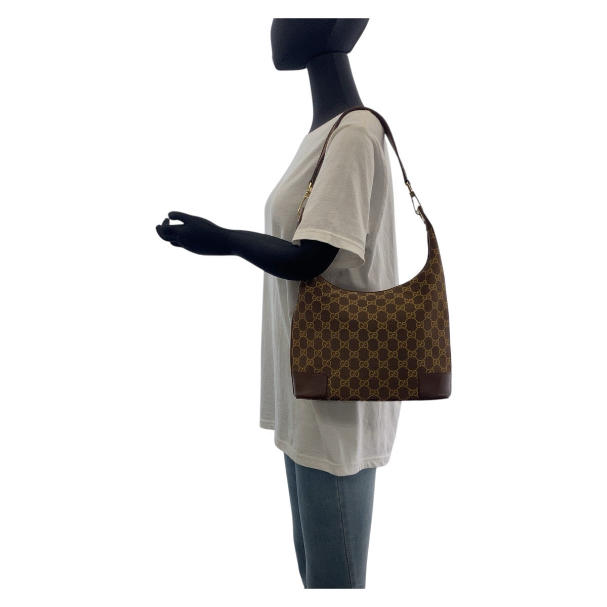GUCCI Shoulder Bag 001 4204 GG canvas Brown Gold Metal Hobo