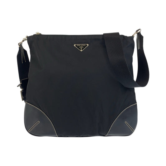 PRADA Shoulder Bag Nylon, Leather Black SilverMetal Shoulder Bag pochette Test Triangle With logo Women Used Authentic