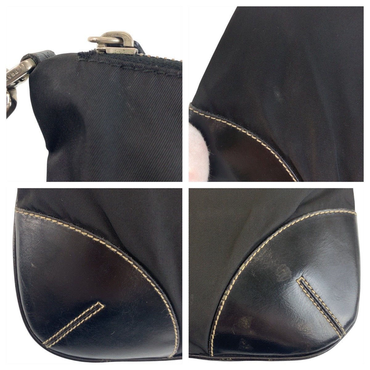 PRADA Shoulder Bag Nylon, Leather Black SilverMetal Shoulder Bag pochette Test Triangle With logo Women Used Authentic