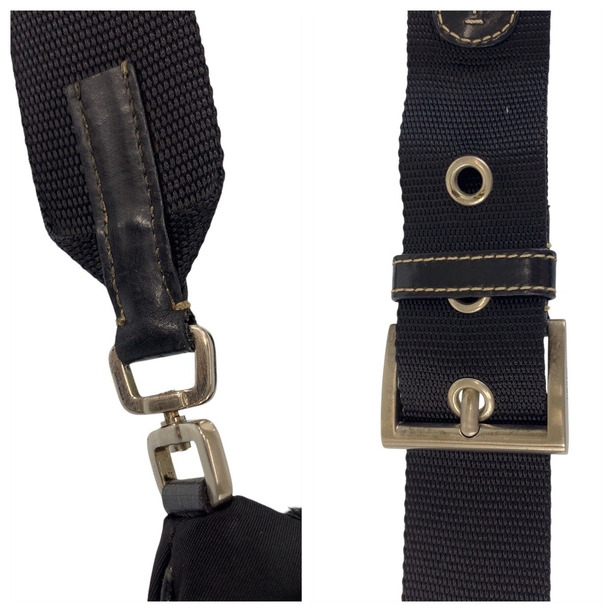 PRADA Shoulder Bag Nylon, Leather Black SilverMetal Shoulder Bag pochette Test Triangle With logo Women Used Authentic