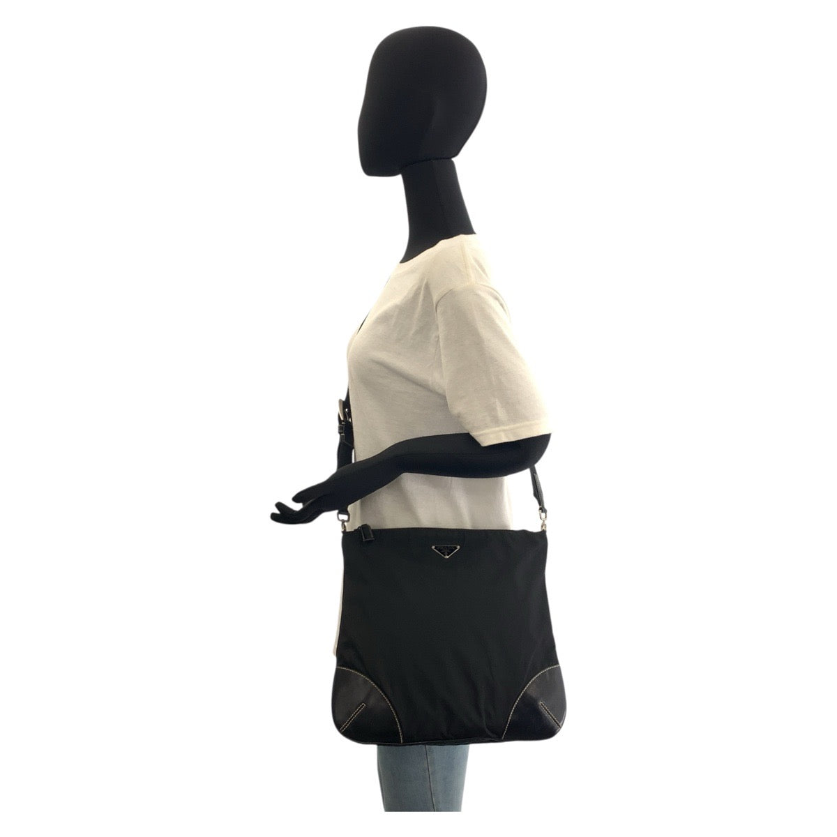 PRADA Shoulder Bag Nylon, Leather Black SilverMetal Shoulder Bag pochette Test Triangle With logo Women Used Authentic