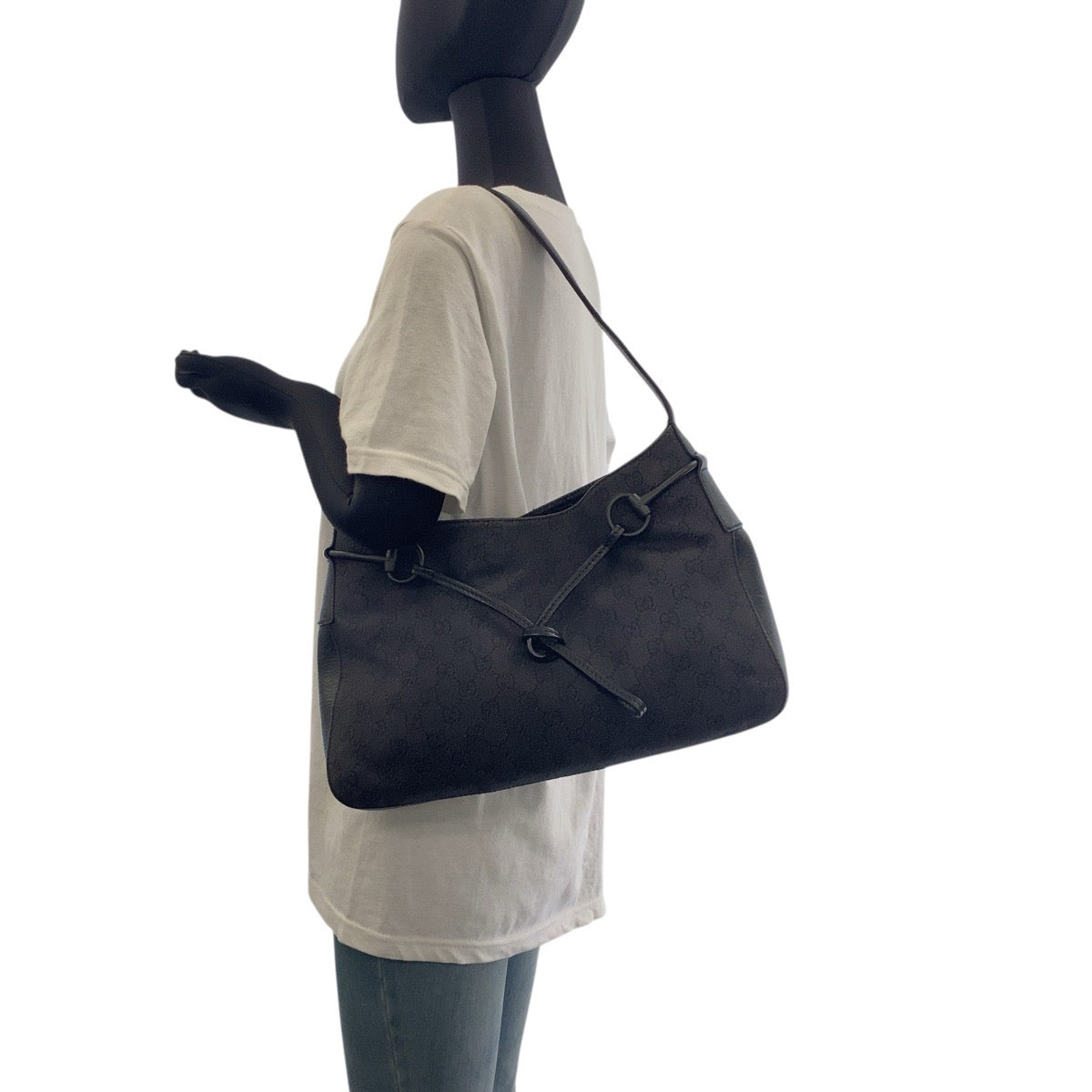 GUCCI Shoulder Bag 101975 GG canvas, leather Black black Horsebit Women Used Authentic