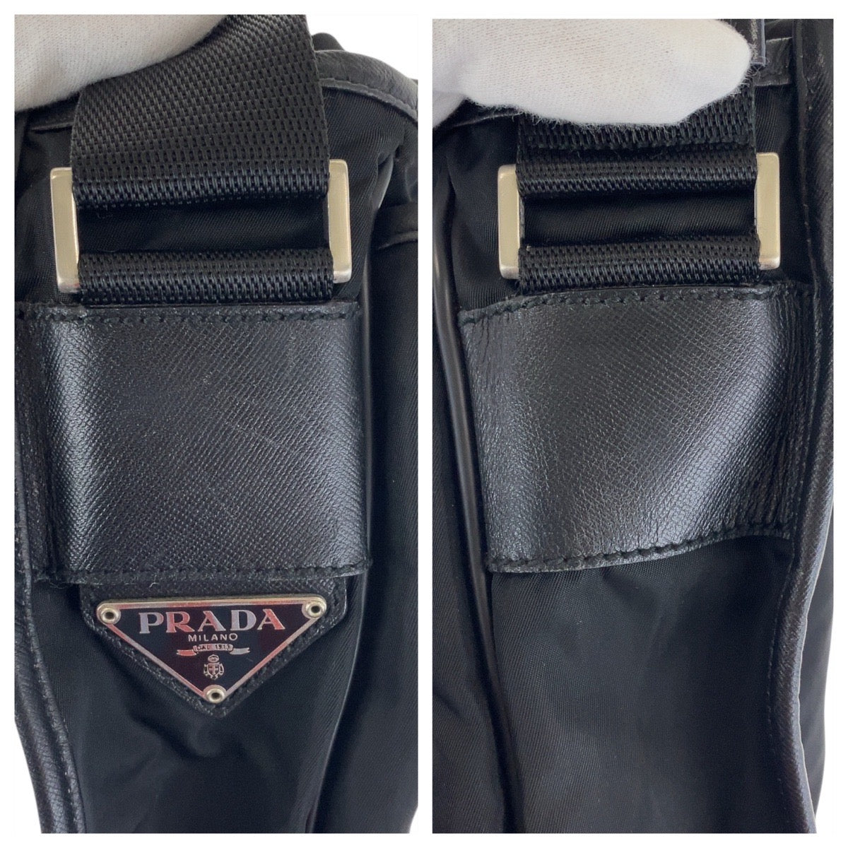 PRADA Shoulder Bag Nylon Black SilverMetal Test Triangle With logo