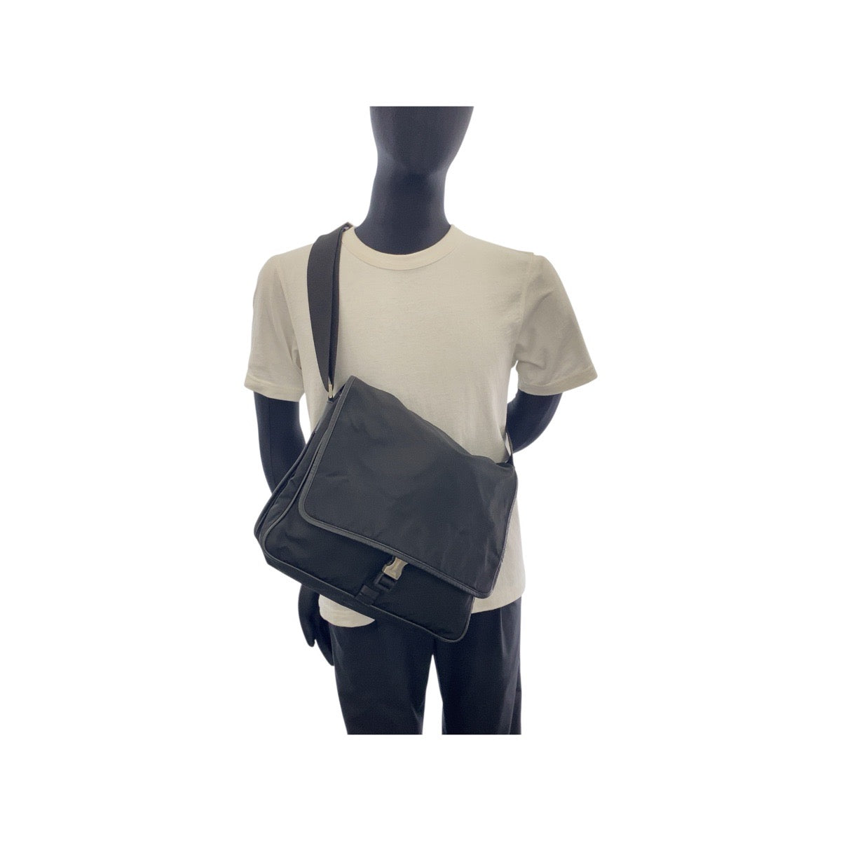 PRADA Shoulder Bag Nylon Black SilverMetal Test Triangle With logo