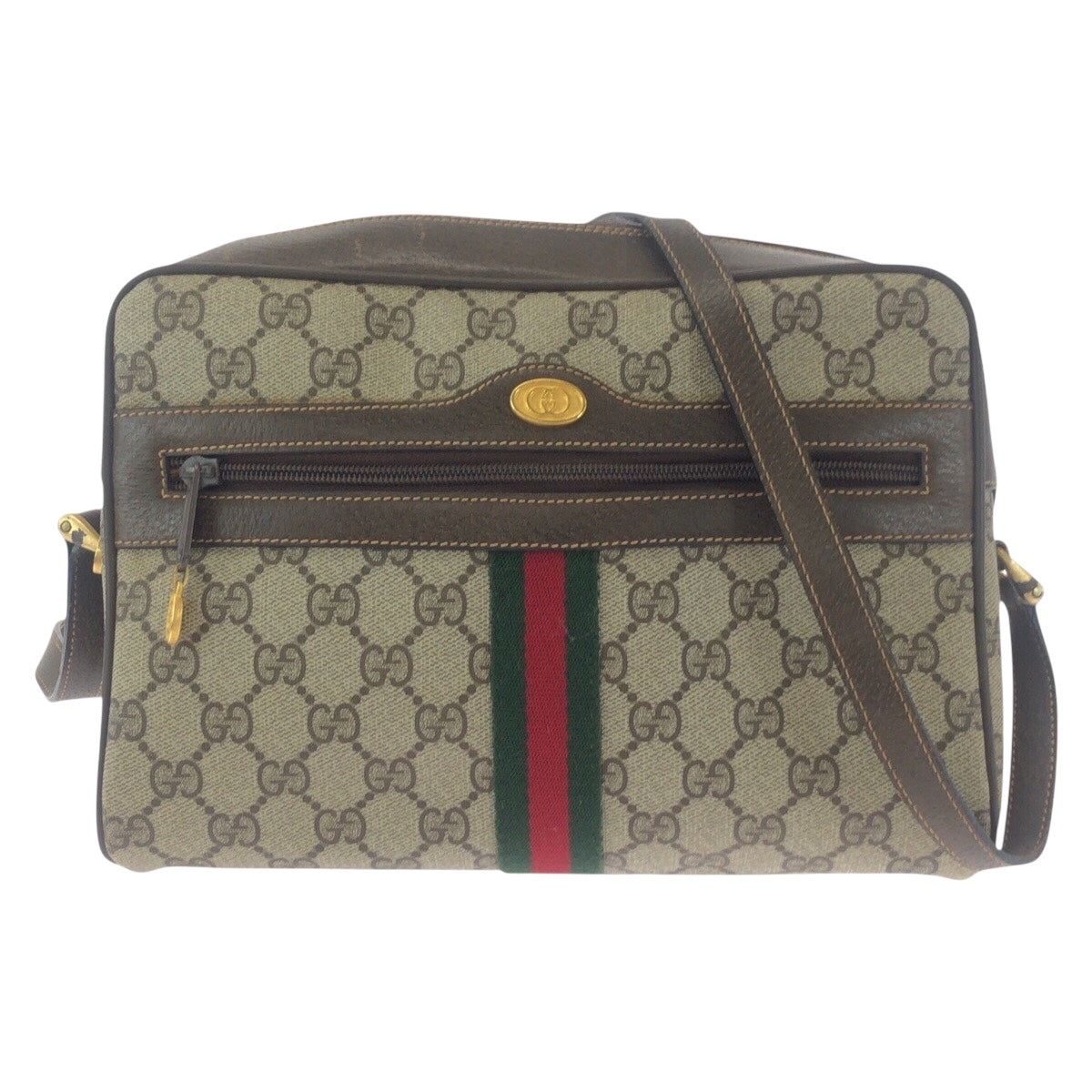 GUCCI Shoulder Bag 72 001 4071 GG Supreme canvas, leather Beige Brown Gold Metal Crossbody Shoulder Bag Old Gucci Shelly Line Women Used Authentic