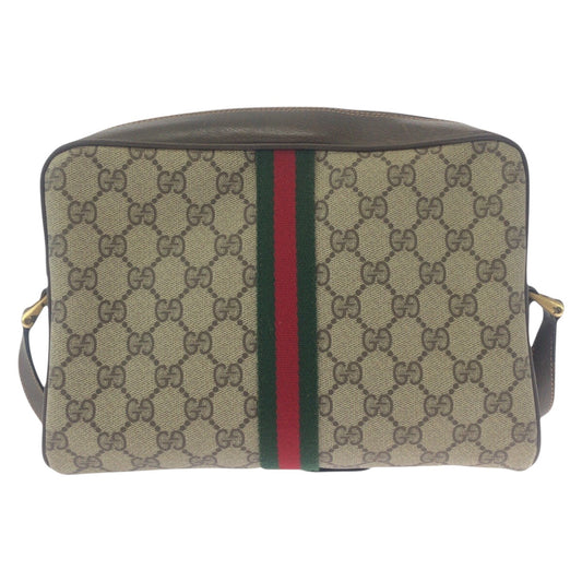 GUCCI Shoulder Bag 72 001 4071 GG Supreme canvas, leather Beige Brown Gold Metal Crossbody Shoulder Bag Old Gucci Shelly Line Women Used Authentic