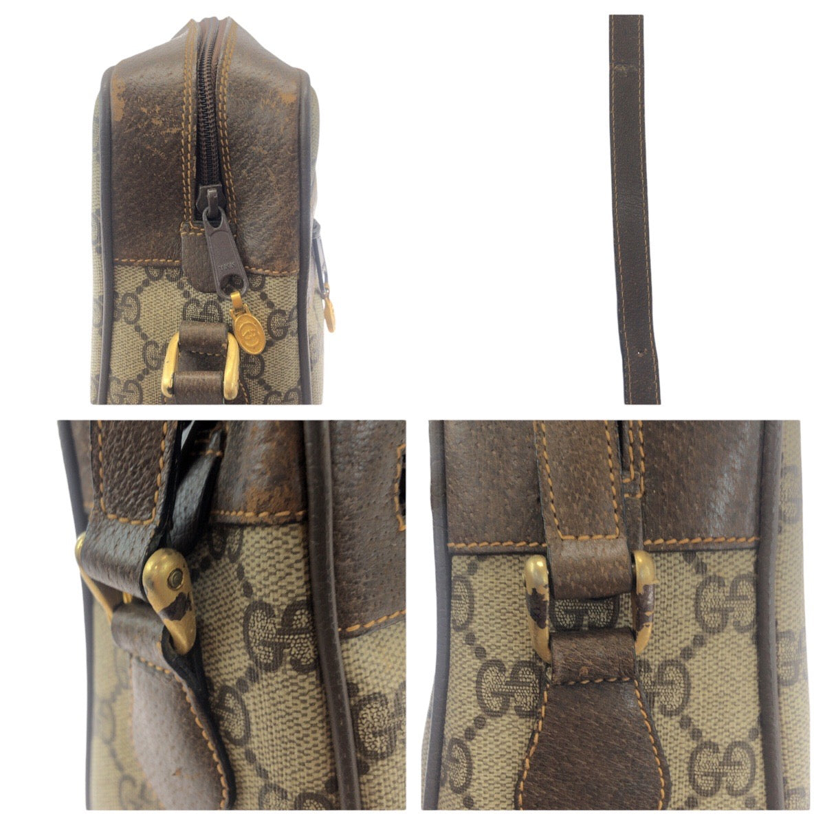 GUCCI Shoulder Bag 72 001 4071 GG Supreme canvas, leather Beige Brown Gold Metal Crossbody Shoulder Bag Old Gucci Shelly Line Women Used Authentic