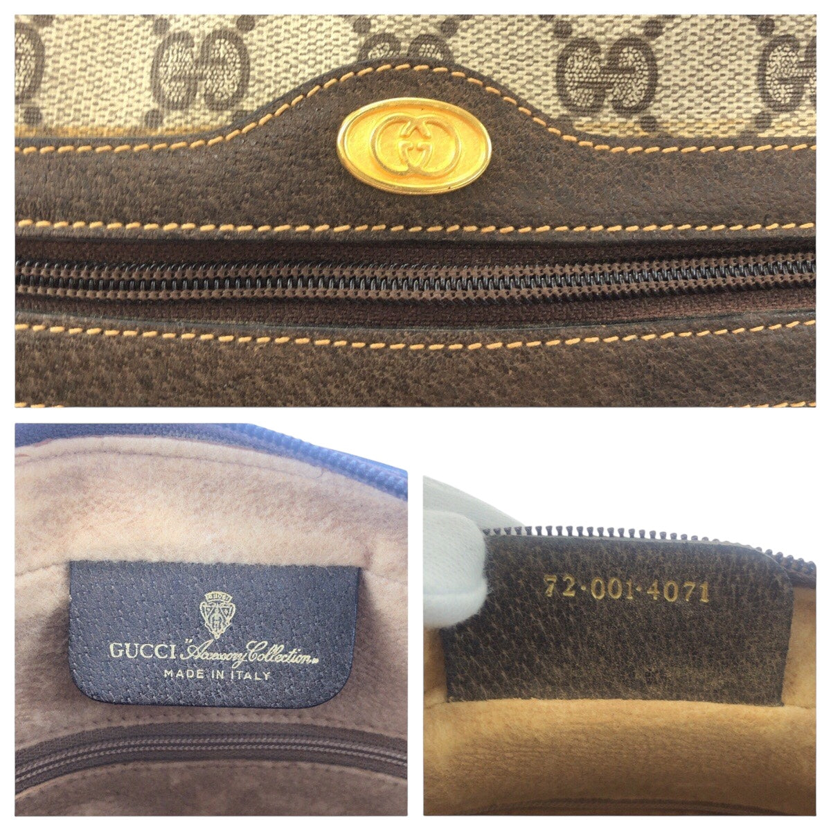 GUCCI Shoulder Bag 72 001 4071 GG Supreme canvas, leather Beige Brown Gold Metal Crossbody Shoulder Bag Old Gucci Shelly Line Women Used Authentic