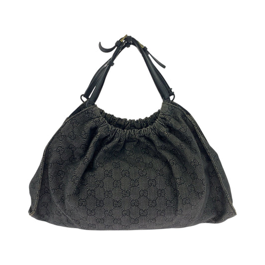 GUCCI Tote Bag 76554 canvas Grey Black Gold Metal Tote Bag handbag Women Used Authentic