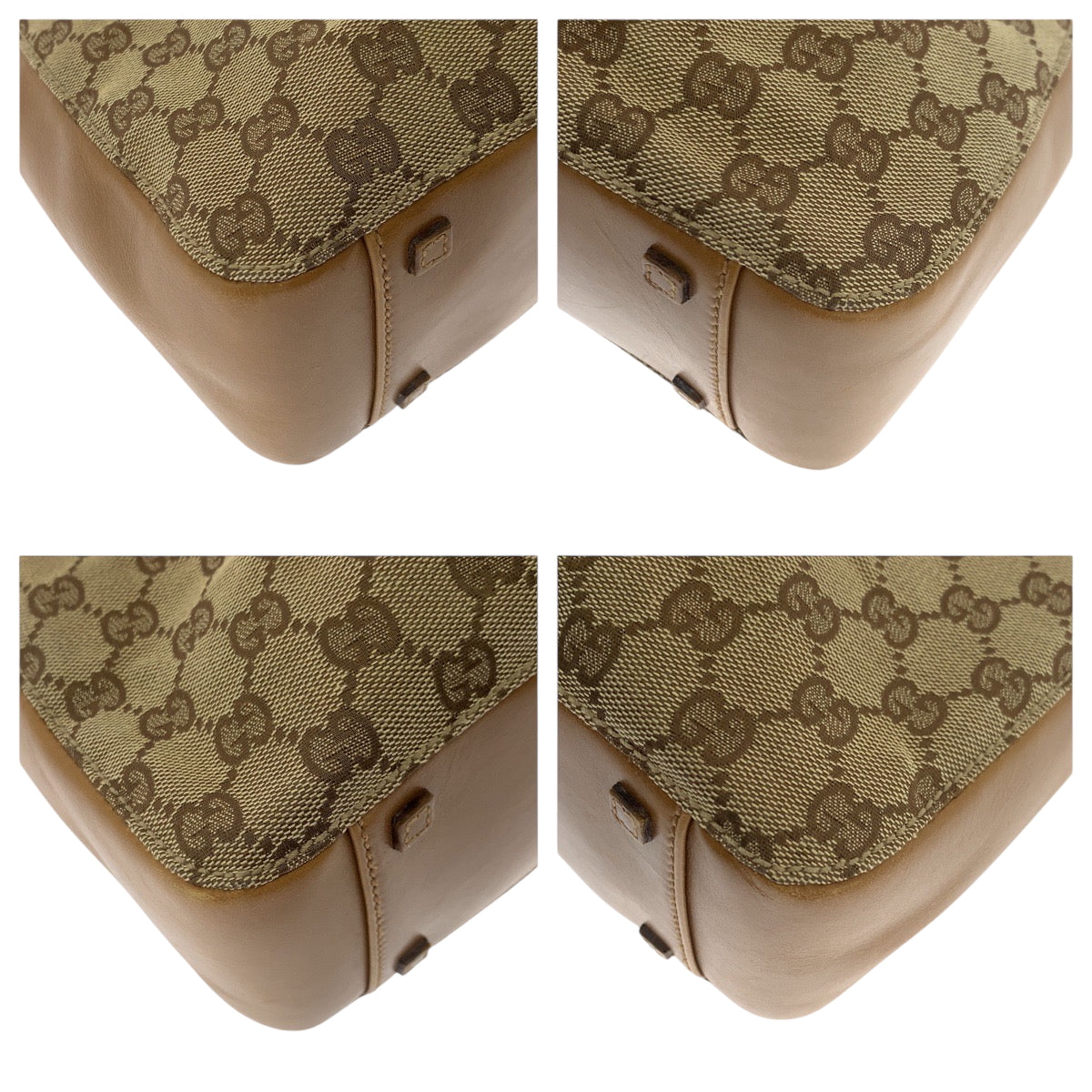 GUCCI Tote Bag 94898 GG canvas Beige Brown Gold Metal Tote Bag handbag Women Used Authentic