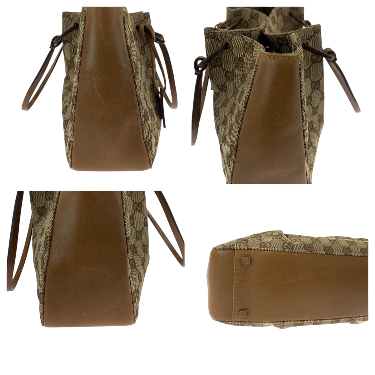 GUCCI Tote Bag 94898 GG canvas Beige Brown Gold Metal Tote Bag handbag Women Used Authentic