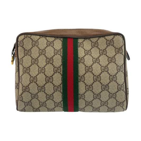 GUCCI Clutch bag 56 01 012 GG Supreme Canvas Beige Brown Gold Metal Clutch bag business bag Sherry Line Old Gucci mens Used Authentic