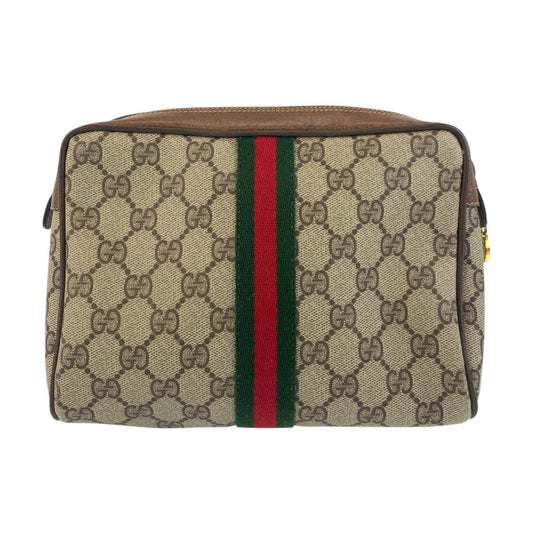 GUCCI Clutch bag 56 01 012 GG Supreme Canvas Beige Brown Gold Metal Clutch bag business bag Sherry Line Old Gucci mens Used Authentic