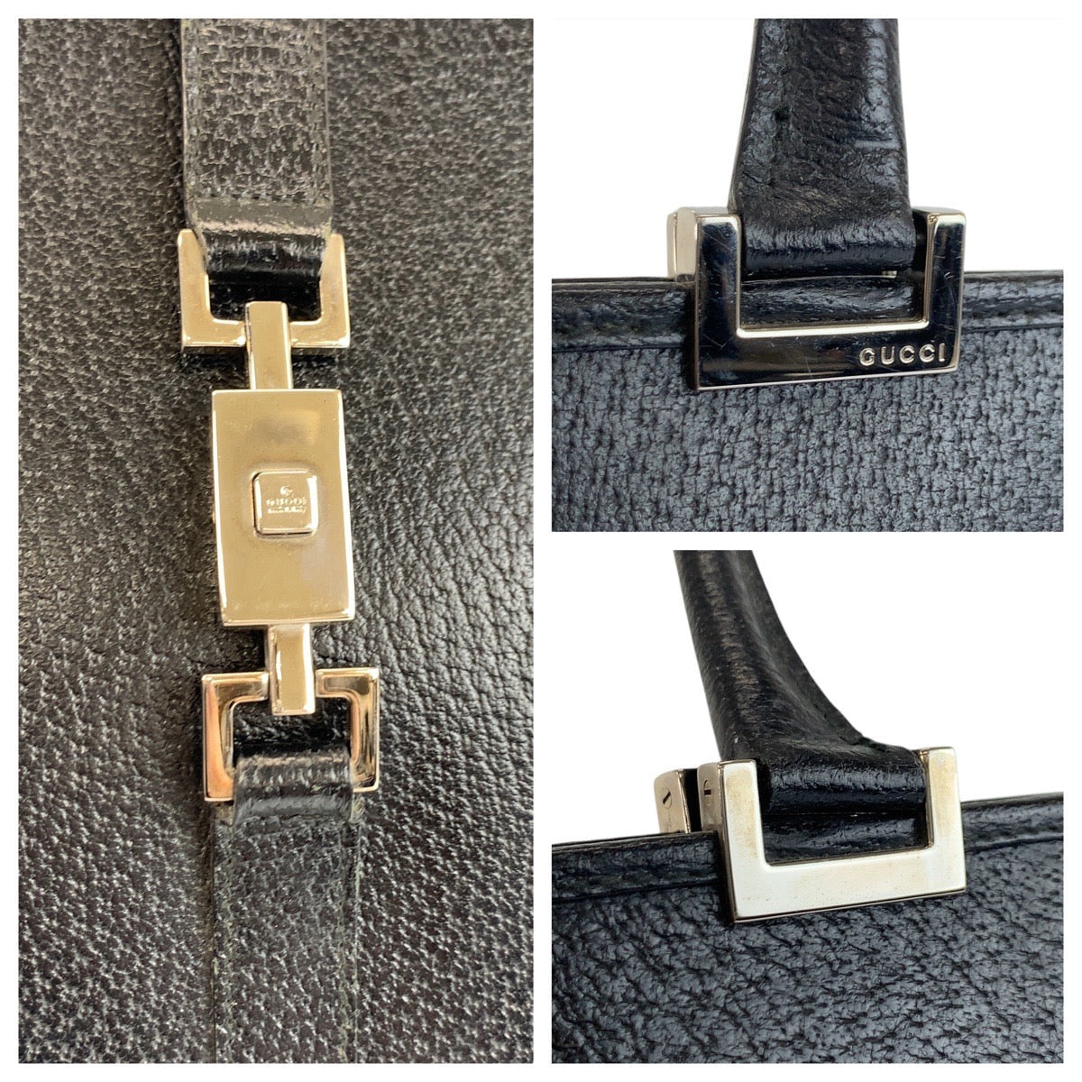GUCCI Tote Bag 002 1074 leather Black SilverMetal Tote Bag Shoulder Bag Jackie Women Used Authentic