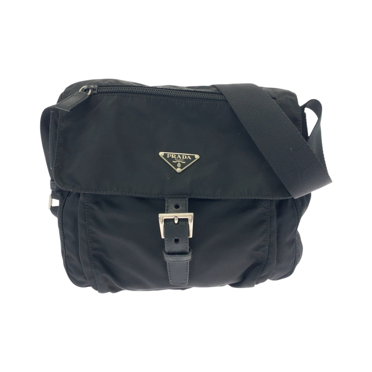 PRADA Shoulder Bag BT8994 Nylon Black SilverMetal Shoulder Bag pochette Test Triangle With logo mens Used Authentic