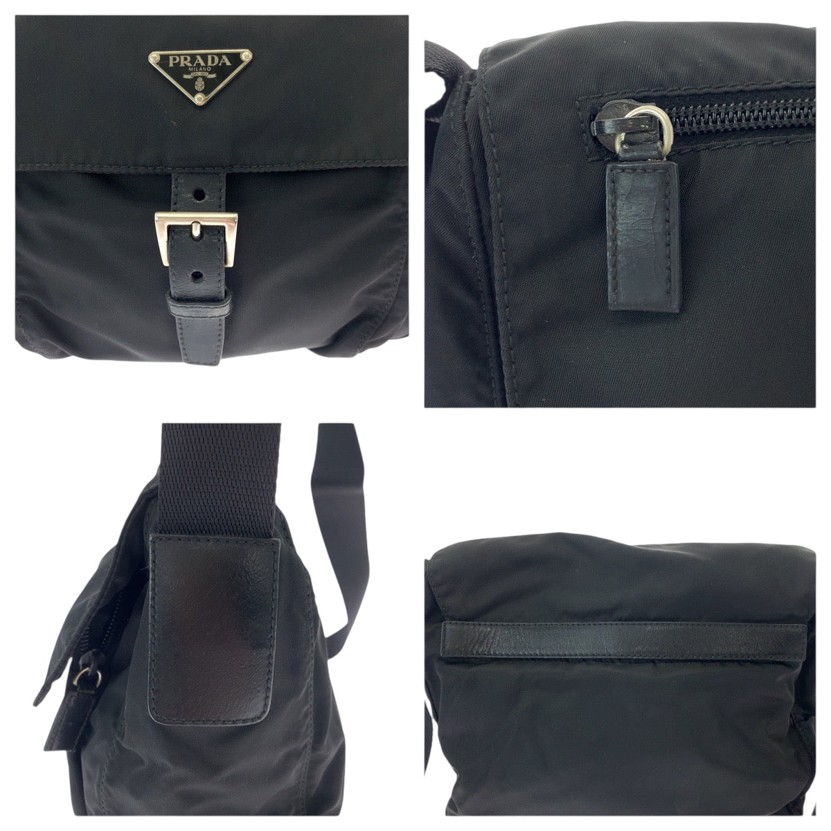 PRADA Shoulder Bag BT8994 Nylon Black SilverMetal Shoulder Bag pochette Test Triangle With logo mens Used Authentic
