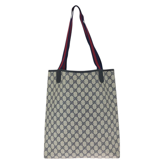 GUCCI Tote Bag 39 002 4487 GG Supreme Canvas Navy Gray Gold Metal Old Gucci Shelly Line