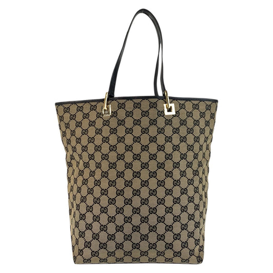 GUCCI Tote Bag 002 1098 GG canvas, leather Beige Black Gold Metal Tote Bag Shoulder Bag Women Used Authentic