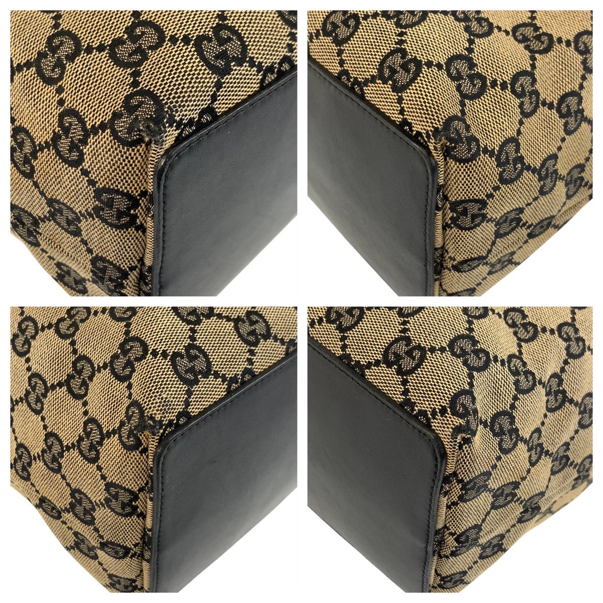 GUCCI Tote Bag 002 1098 GG canvas, leather Beige Black Gold Metal Tote Bag Shoulder Bag Women Used Authentic