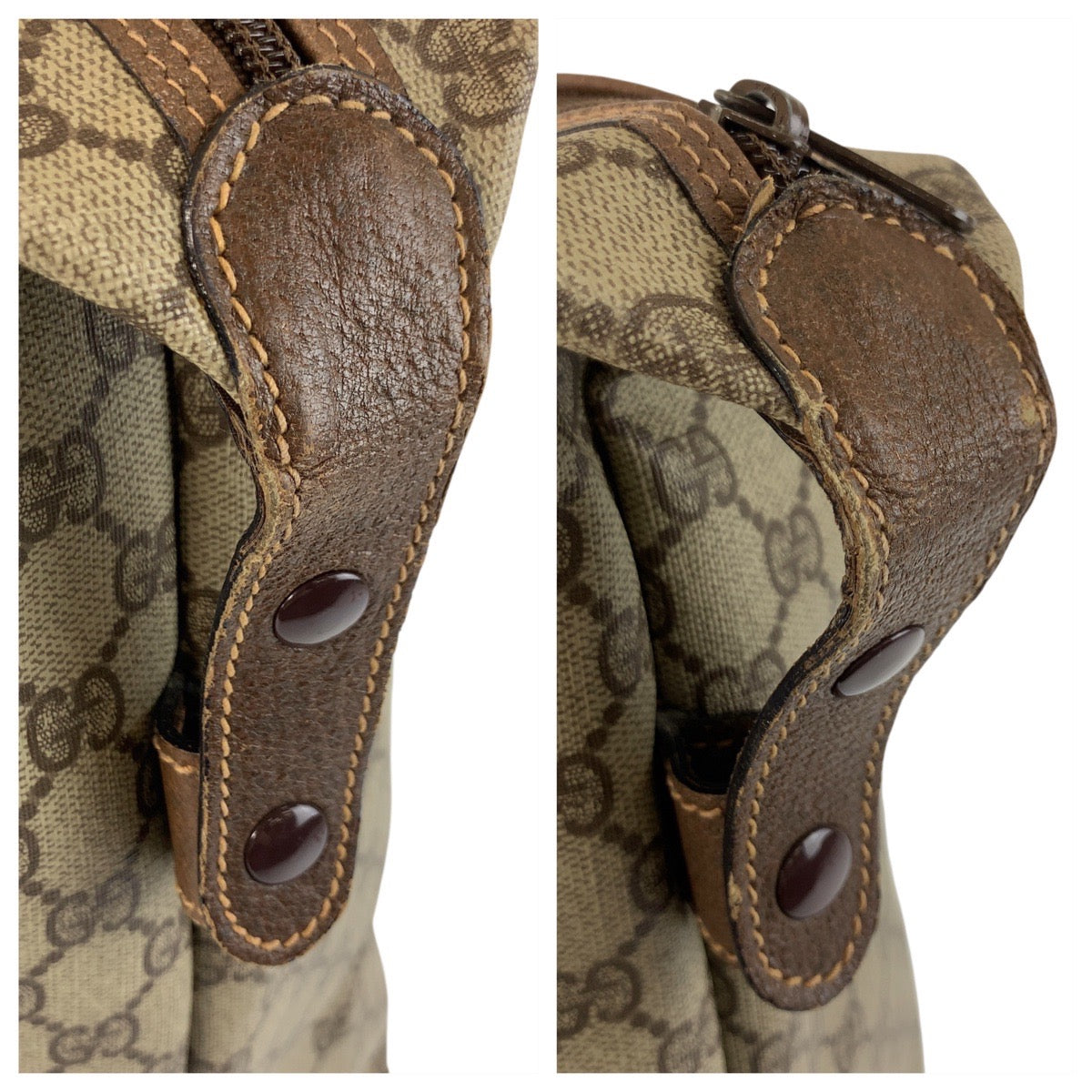 GUCCI Tote Bag 002 39 6 GG Supreme Canvas Beige Brown Gold Metal Old Gucci Shelly Line