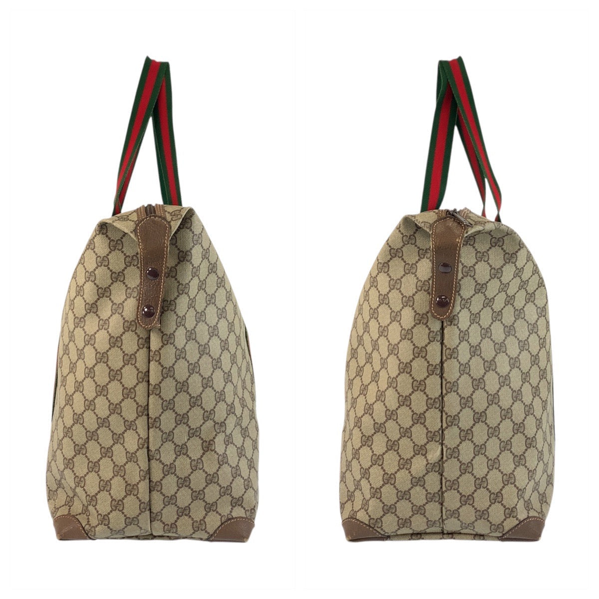 GUCCI Tote Bag 002 39 6 GG Supreme Canvas Beige Brown Gold Metal Old Gucci Shelly Line
