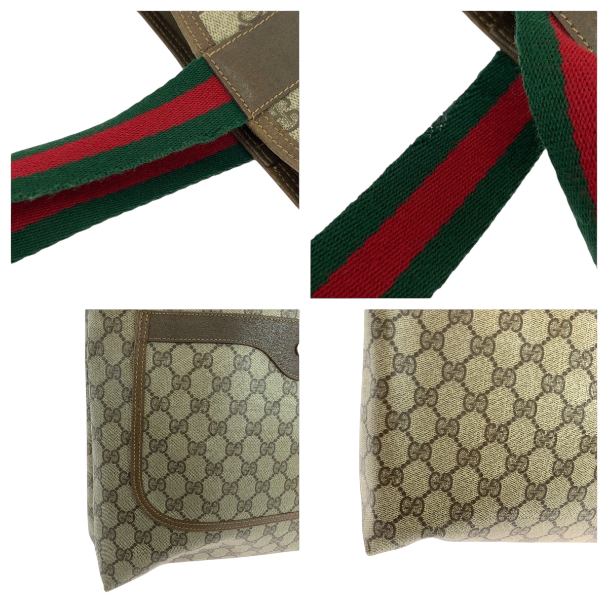 GUCCI Tote Bag 40 02 003 GG Supreme Canvas Beige Brown Red Green Tote Bag Shoulder Bag Old Gucci Shelly Line Women Used Authentic