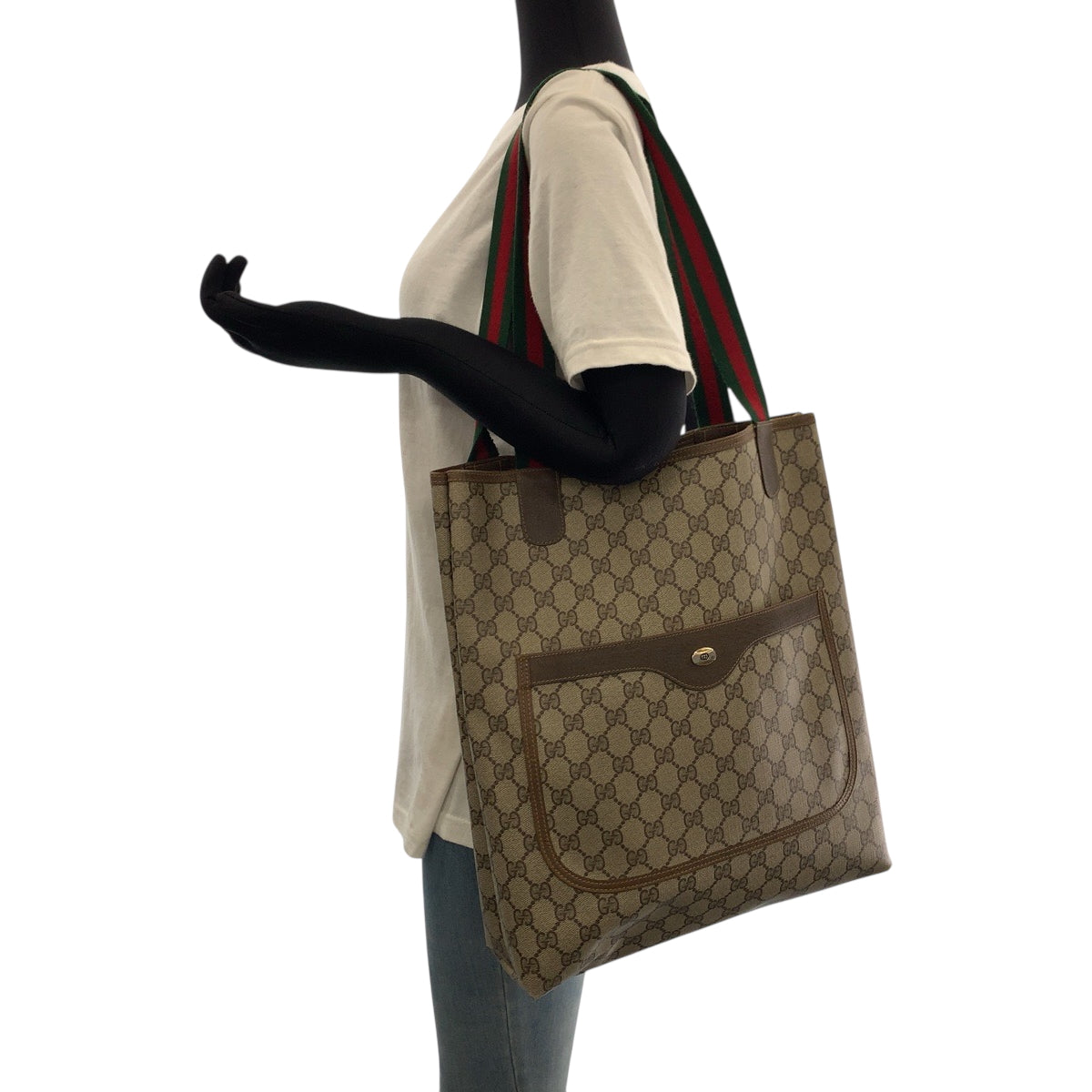 GUCCI Tote Bag 40 02 003 GG Supreme Canvas Beige Brown Red Green Tote Bag Shoulder Bag Old Gucci Shelly Line Women Used Authentic