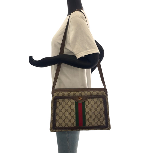 GUCCI Shoulder Bag 001 16 4085 GG Supreme Canvas Beige Brown Gold Metal Shoulder Bag Shoulder Bag Old Gucci Shelly Line Women Used Authentic