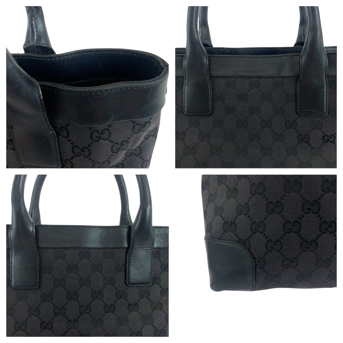 GUCCI Tote Bag 002 1141 GG canvas black Tote Bag Shoulder Bag Women Used Authentic