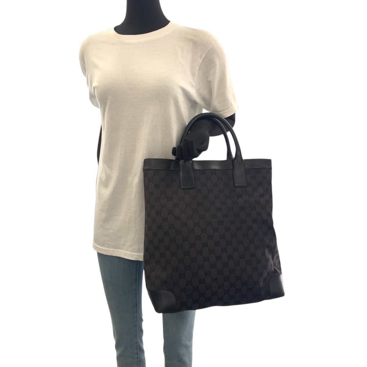 GUCCI Tote Bag 002 1141 GG canvas black Tote Bag Shoulder Bag Women Used Authentic
