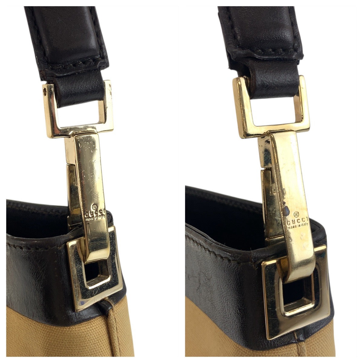 GUCCI Shoulder Bag 001 4231 Canvas, Leather Beige Brown Gold Metal Sherry line Women Used Authentic