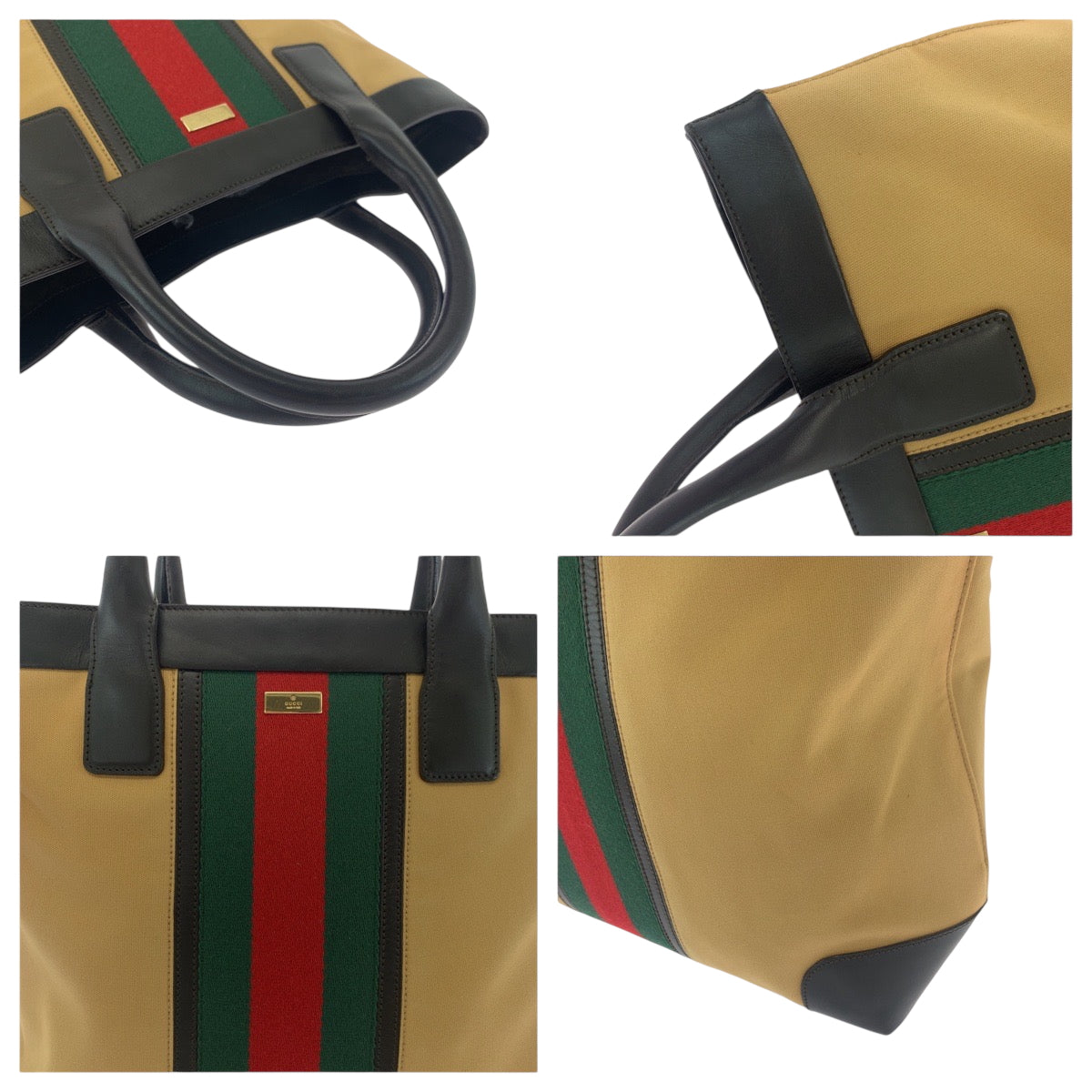 GUCCI Tote Bag 002 1121 canvas Camel Red Green GoldMetal Tote Bag Shoulder Bag Sherry line Women Used Authentic