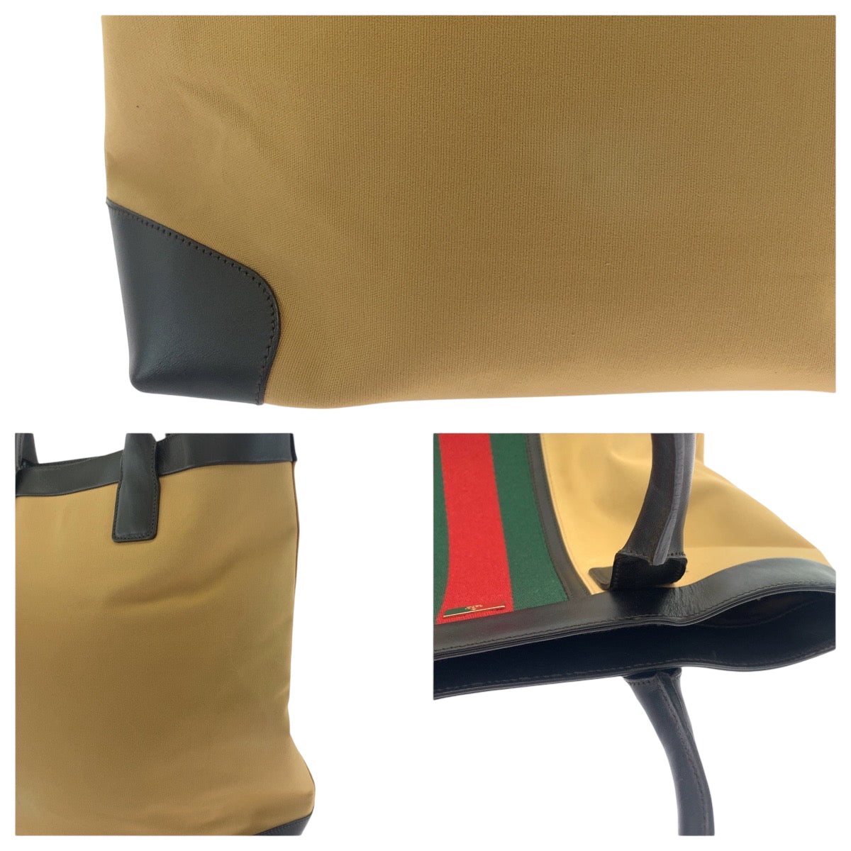 GUCCI Tote Bag 002 1121 canvas Camel Red Green GoldMetal Tote Bag Shoulder Bag Sherry line Women Used Authentic