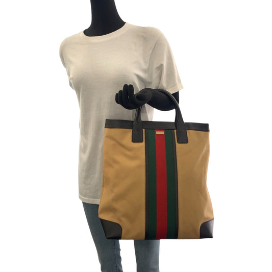 GUCCI Tote Bag 002 1121 canvas Camel Red Green GoldMetal Tote Bag Shoulder Bag Sherry line Women Used Authentic