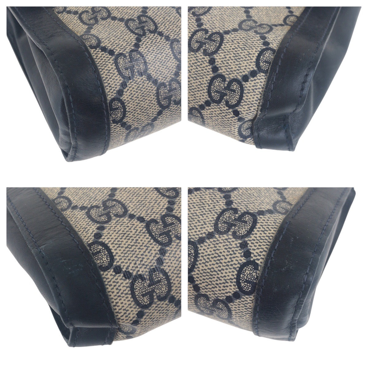 GUCCI Clutch bag GG Supreme Canvas Navy Gray Gold Metal Old Gucci Shelly Line