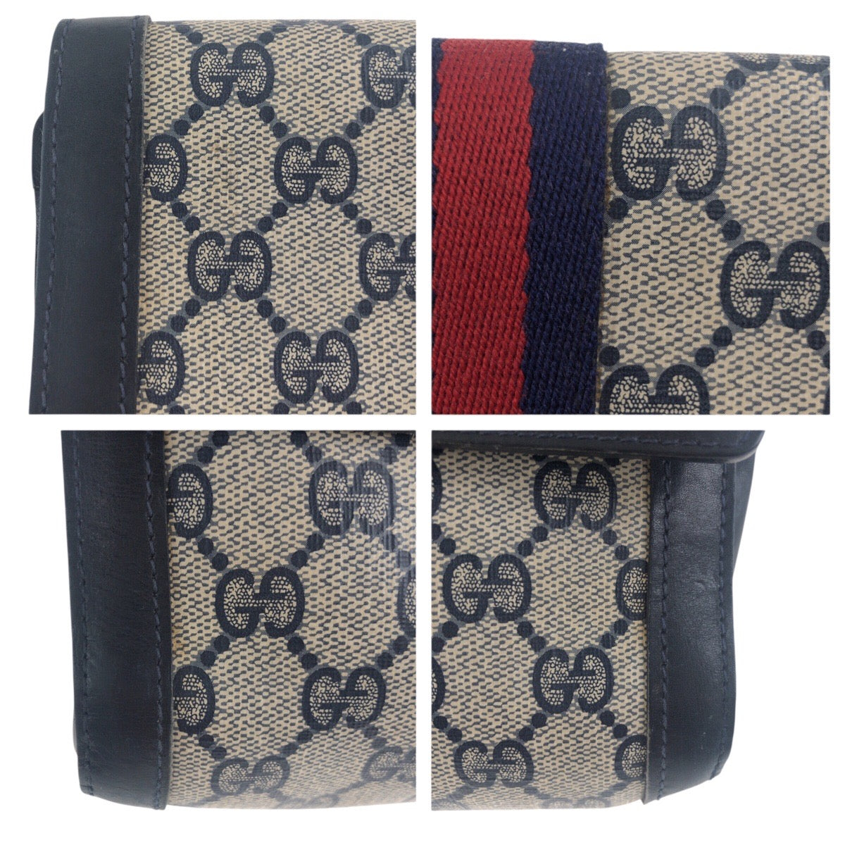 GUCCI Clutch bag GG Supreme Canvas Navy Gray Gold Metal Old Gucci Shelly Line