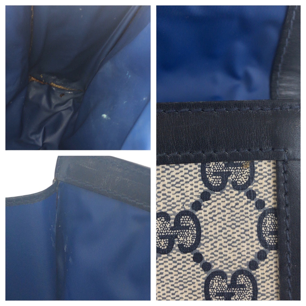 GUCCI Clutch bag GG Supreme Canvas Navy Gray Gold Metal Old Gucci Shelly Line