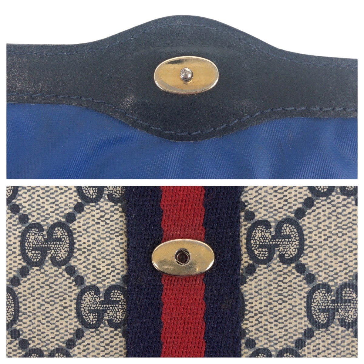 GUCCI Clutch bag GG Supreme Canvas Navy Gray Gold Metal Old Gucci Shelly Line