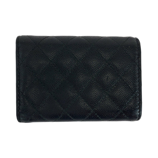 CHANEL Tri-fold wallet Caviar skin Black GoldMetal Folding wallet Compact wallet Boy Chanel Small Flap COCO Mark Women Used Authentic