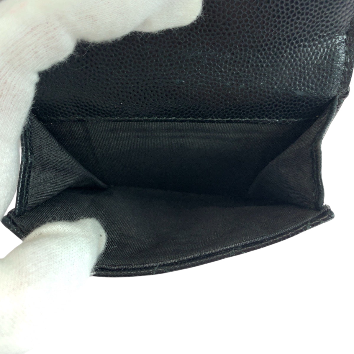 CHANEL Tri-fold wallet Caviar skin Black GoldMetal Folding wallet Compact wallet Boy Chanel Small Flap COCO Mark Women Used Authentic