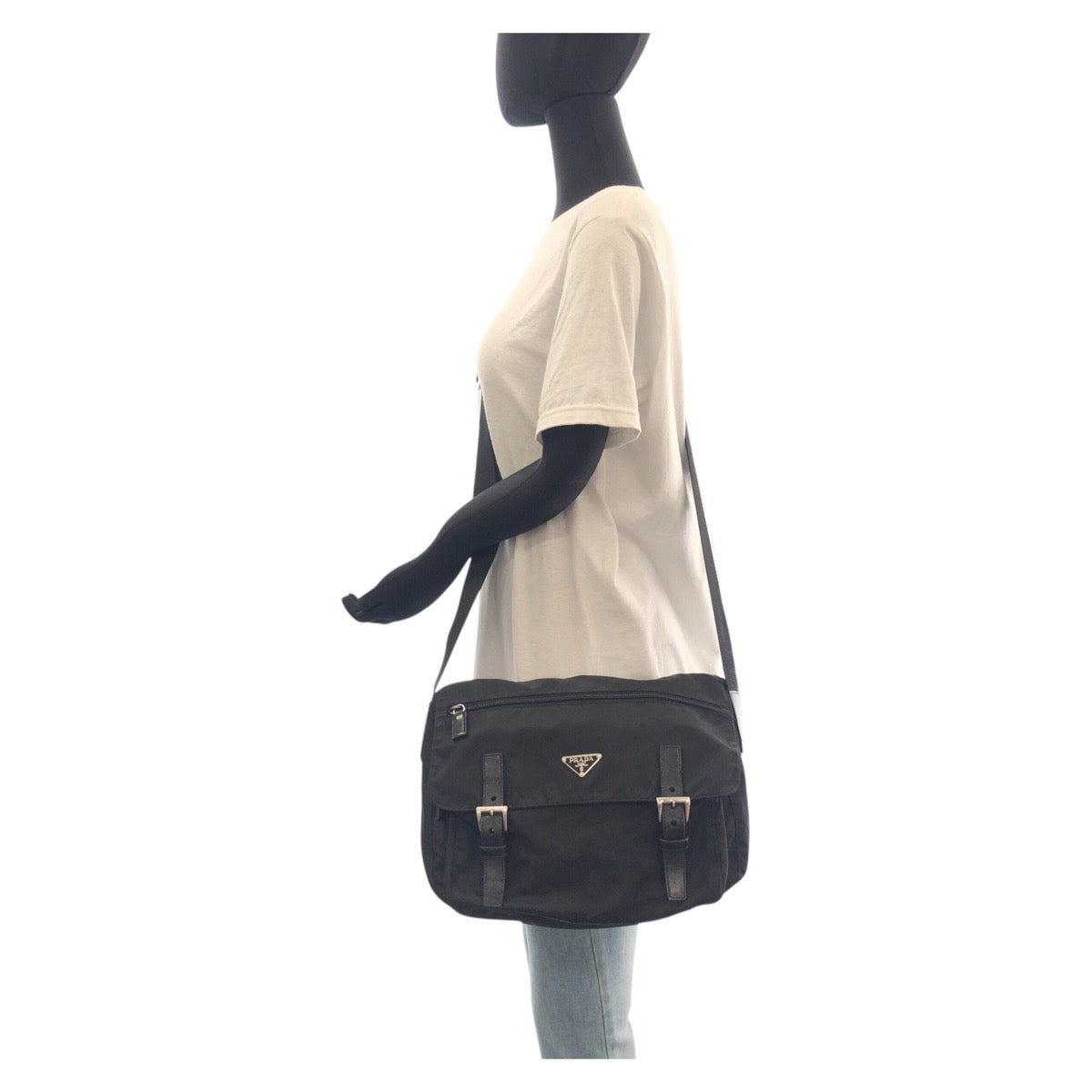 PRADA Shoulder Bag Nylon Black Silver Metal Test Triangle With logo