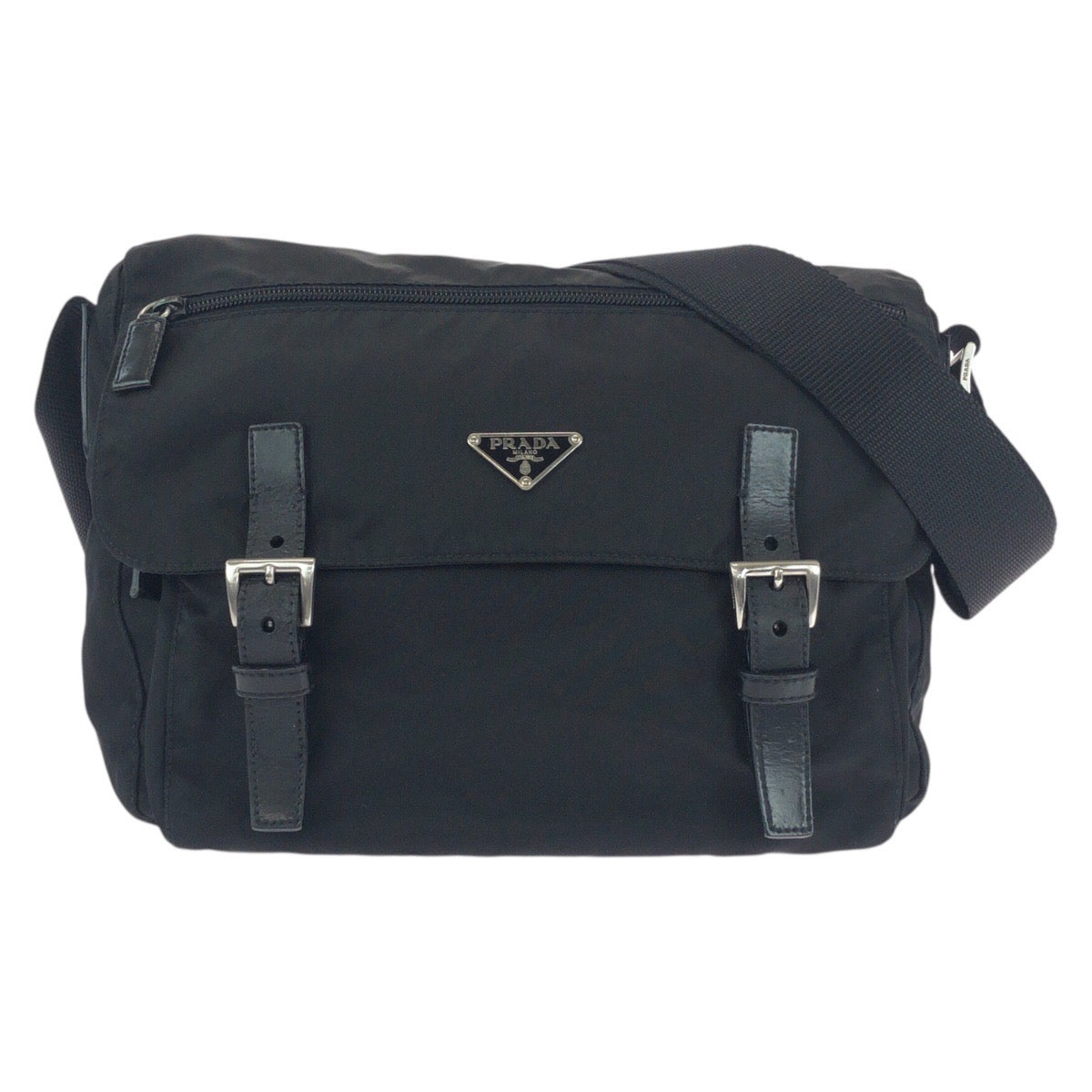 PRADA Shoulder Bag Nylon Black Silver Metal Test Triangle With logo