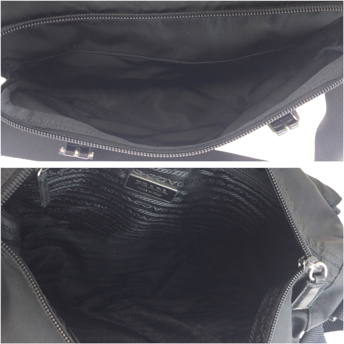 PRADA Shoulder Bag Nylon Black Silver Metal Test Triangle With logo