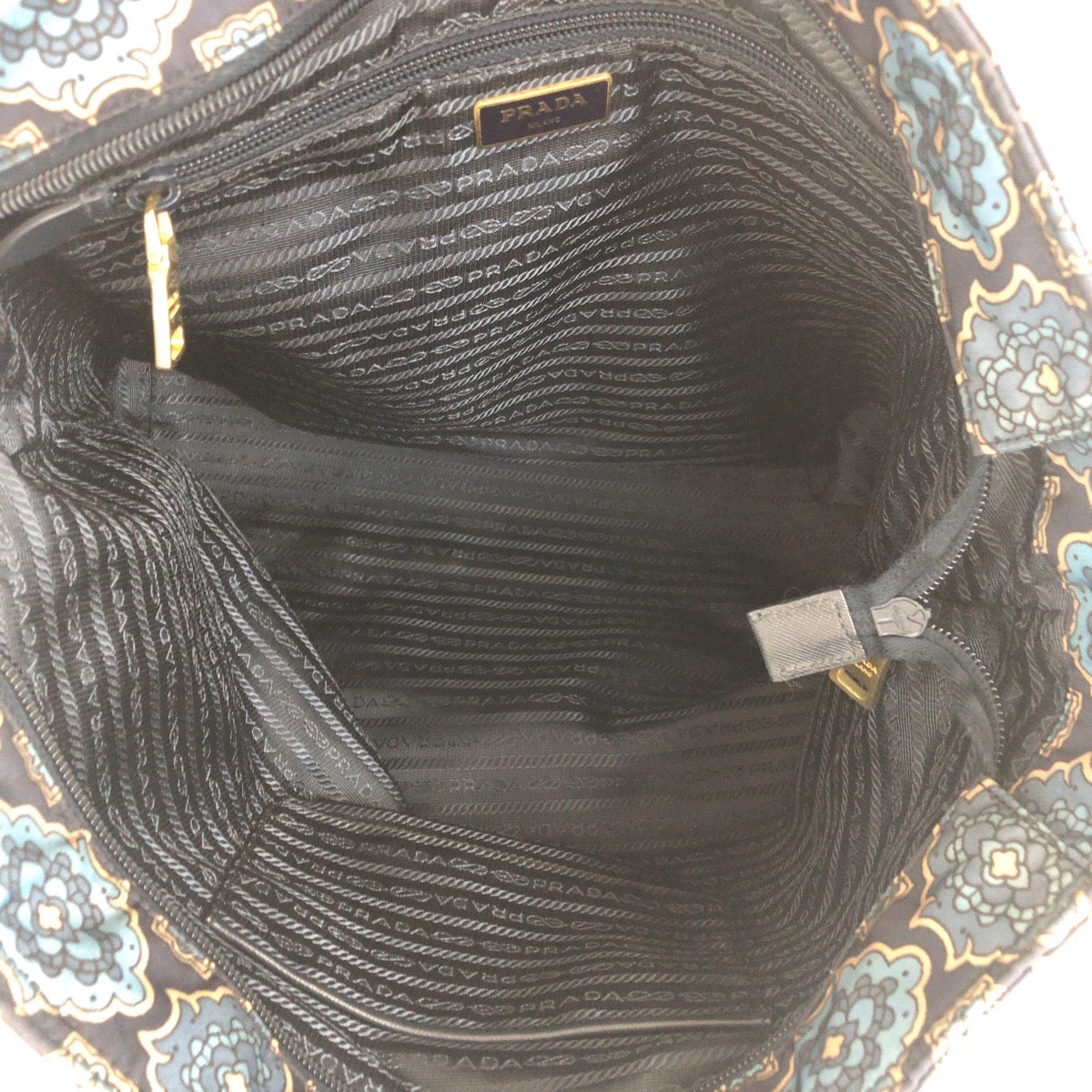 PRADA Tote Bag Nylon Blue Navy Gold Metal Test Triangle With logo