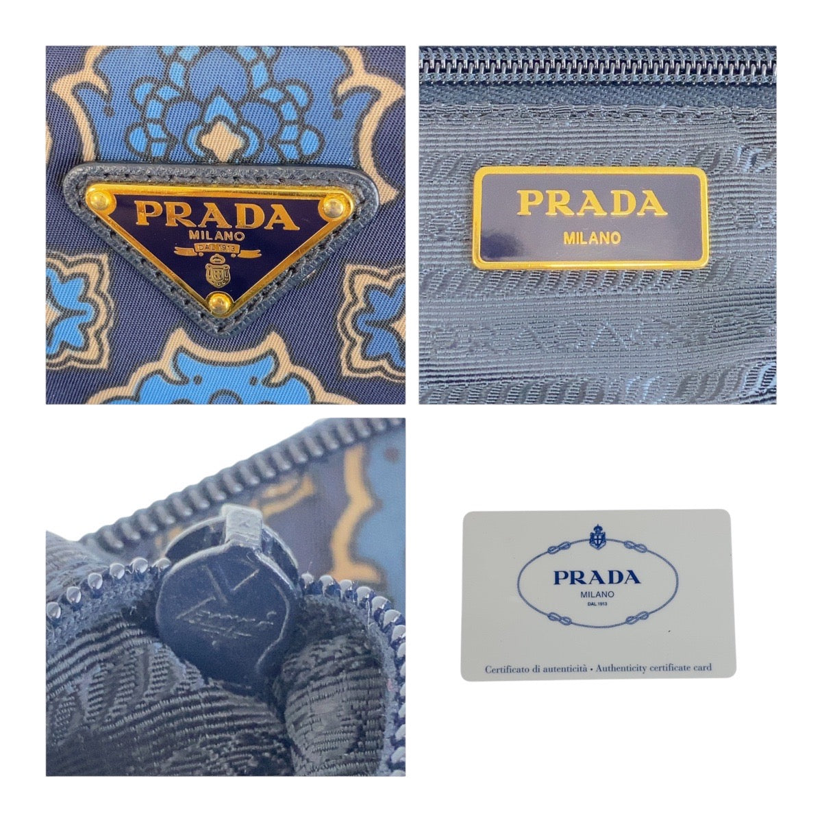 PRADA Tote Bag Nylon Blue Navy Gold Metal Test Triangle With logo